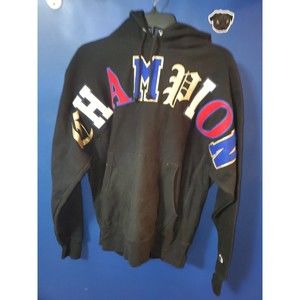 Champion Reverse Weave Sweatshirt Hoodie Black Old English Letters Spellout Sz M
